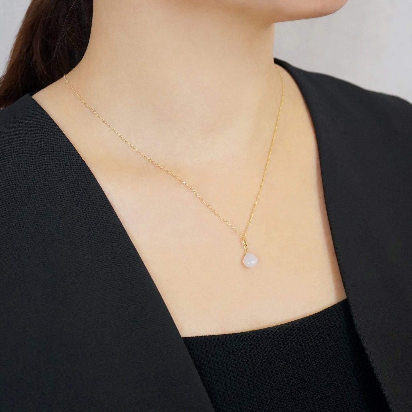 10K Blue Chalcedony Necklace Charm (Yellow Gold) - Model Image