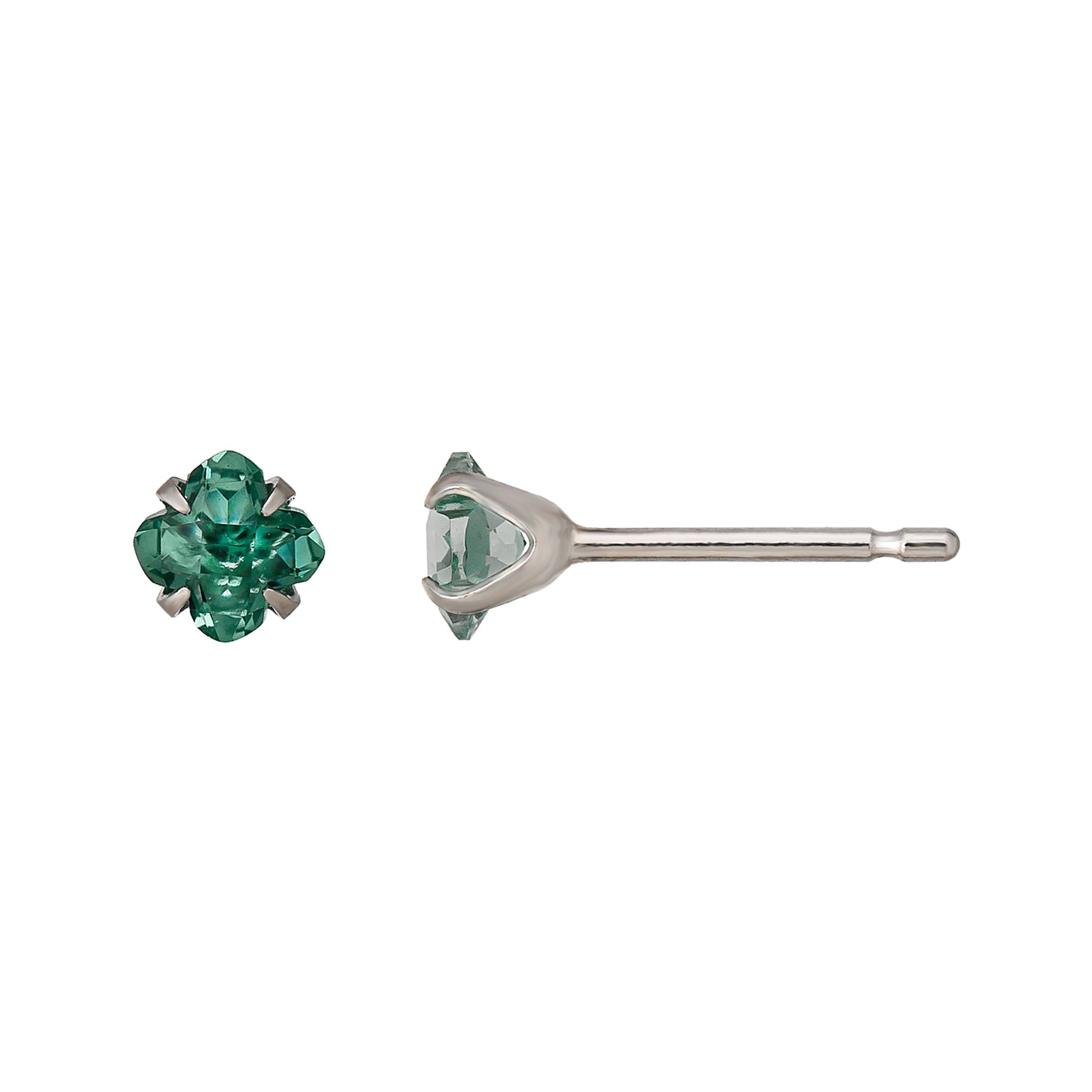 [Second Earrings] Platinum Lily Cut Green Quartz Earrings - Product Image