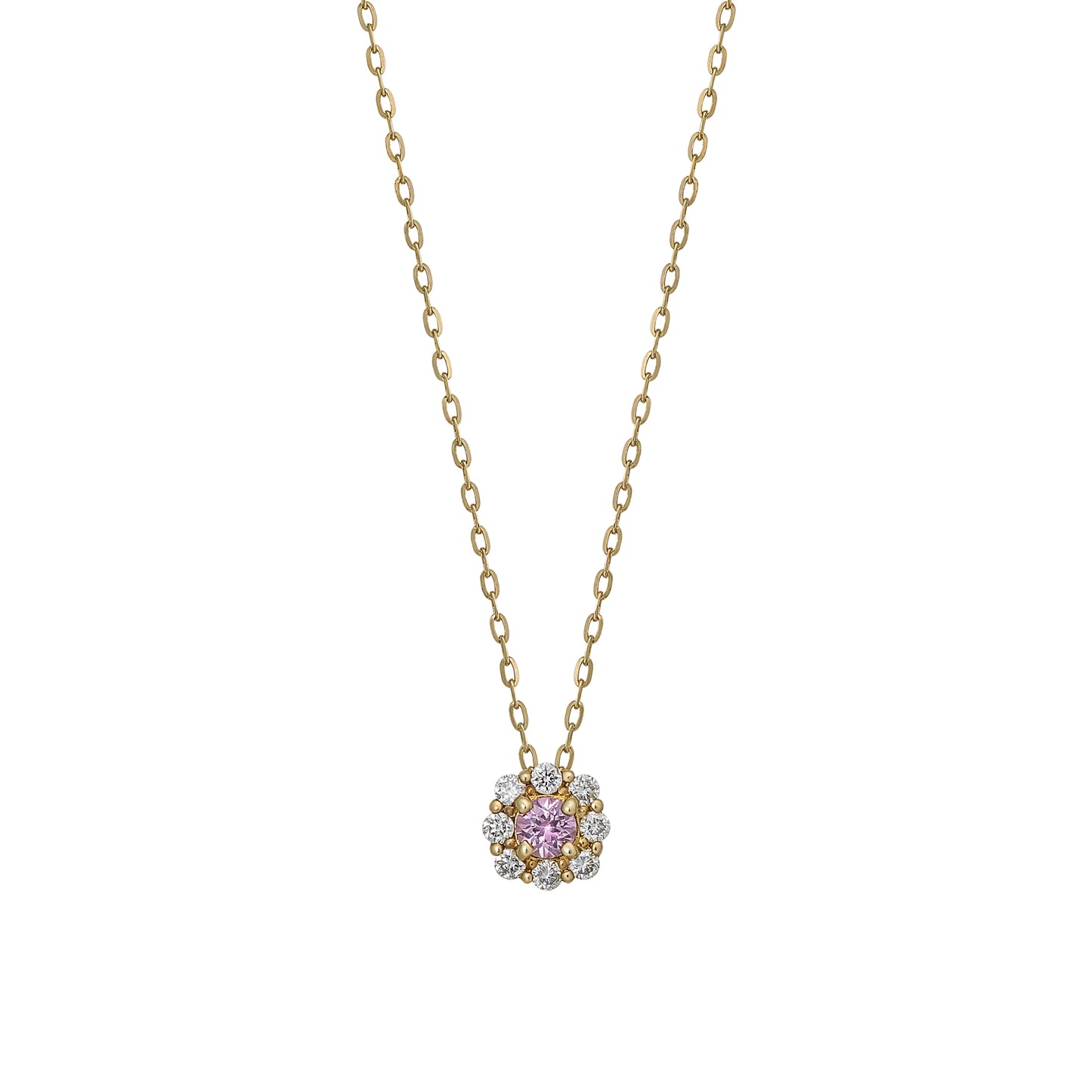 10K Pink Sapphire Diamond Necklace (Yellow Gold) - Product Image