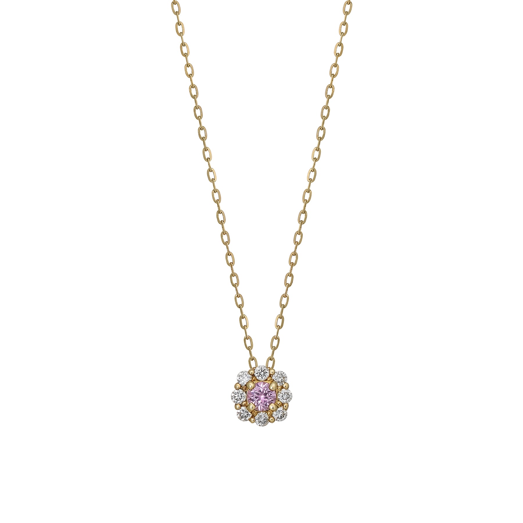 10K Pink Sapphire Diamond Necklace (Yellow Gold) - Product Image