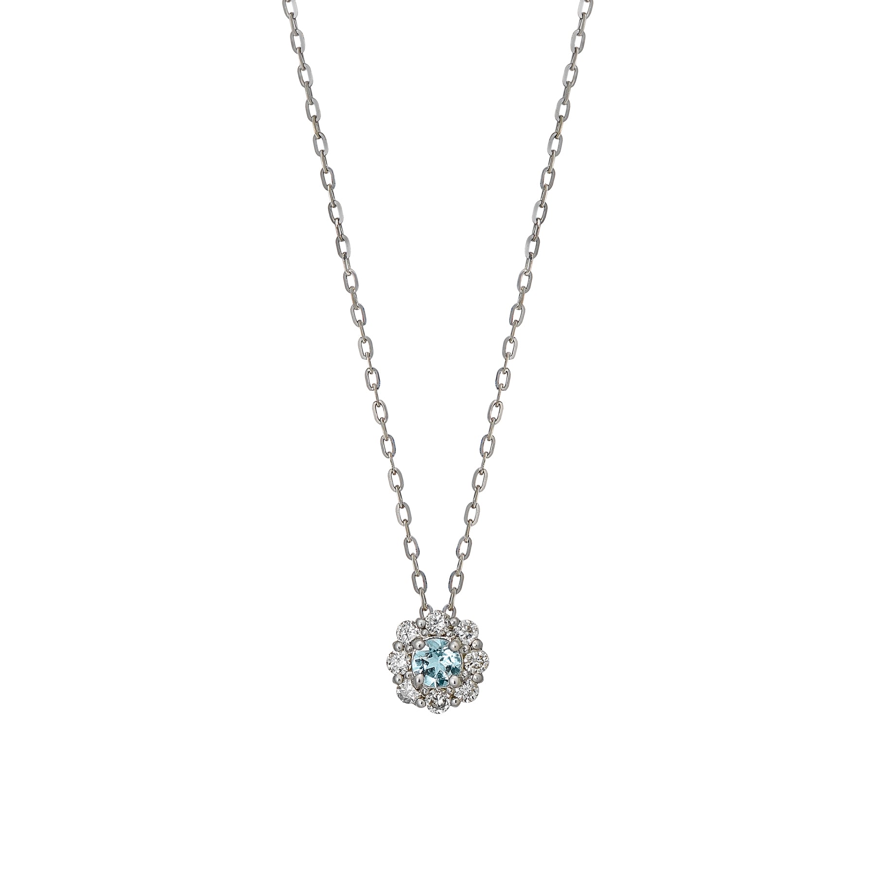 10K Aquamarine Diamond Necklace (White Gold) - Product Image