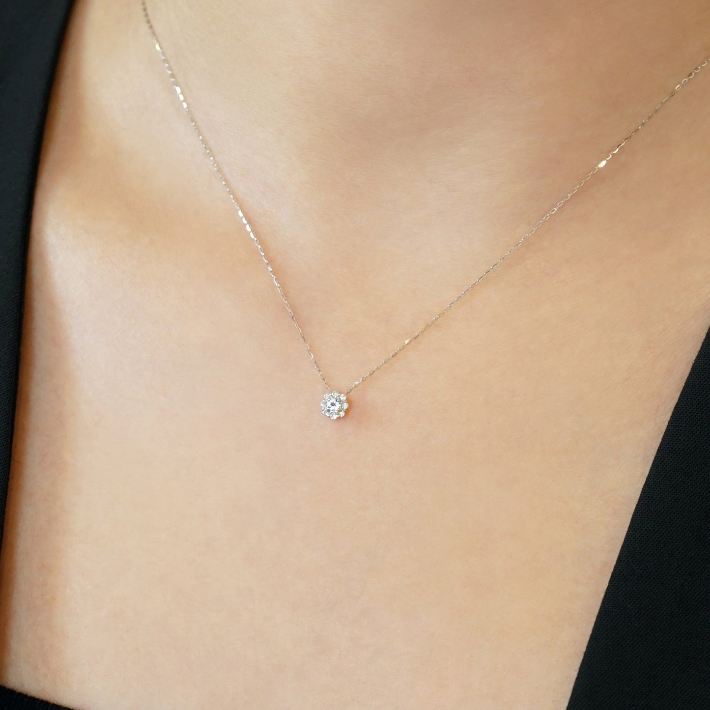 10K Aquamarine Diamond Necklace (White Gold) - Model Image