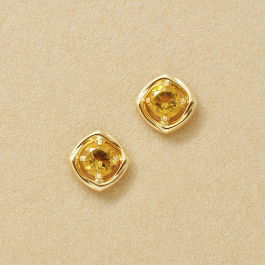 18K/10K Citrine Waving Frame Stud Earrings (Yellow Gold) - Product Image