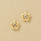 18K/10K White Topaz Flower Stud Earrings (Yellow Gold) - Product Image