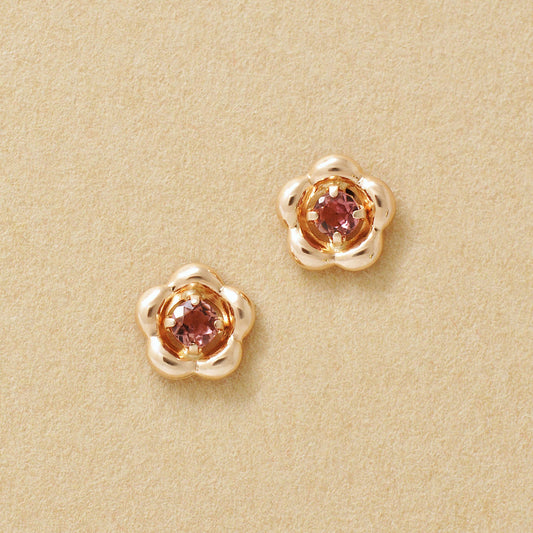 18K/10K Pink Tourmaline Flower Stud Earrings (Rose Gold) - Product Image