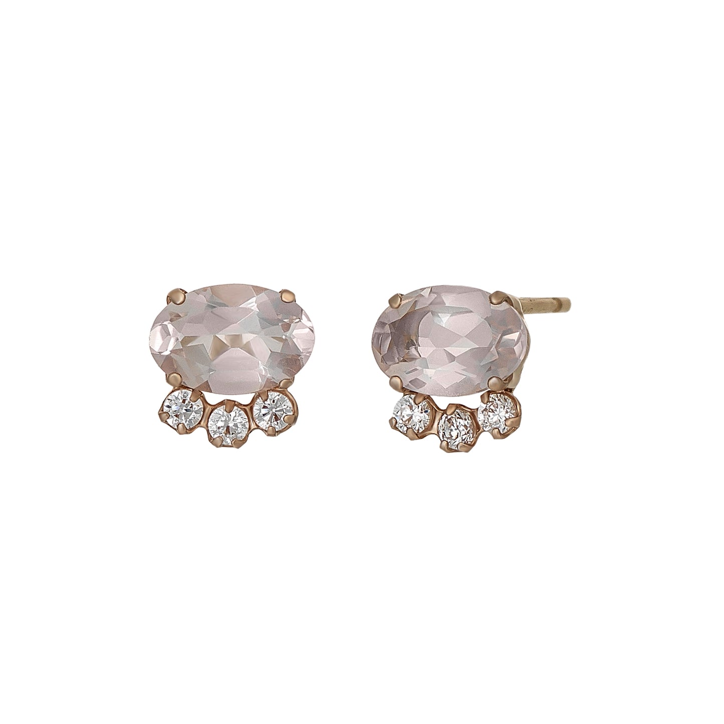 18K/10K Rose Quartz Oval Stud Earrings (Rose Gold) - Product Image