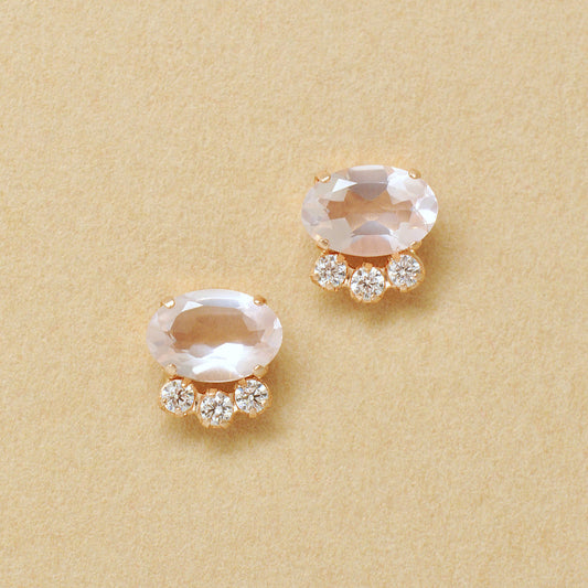 18K/10K Rose Quartz Oval Stud Earrings (Rose Gold) - Product Image