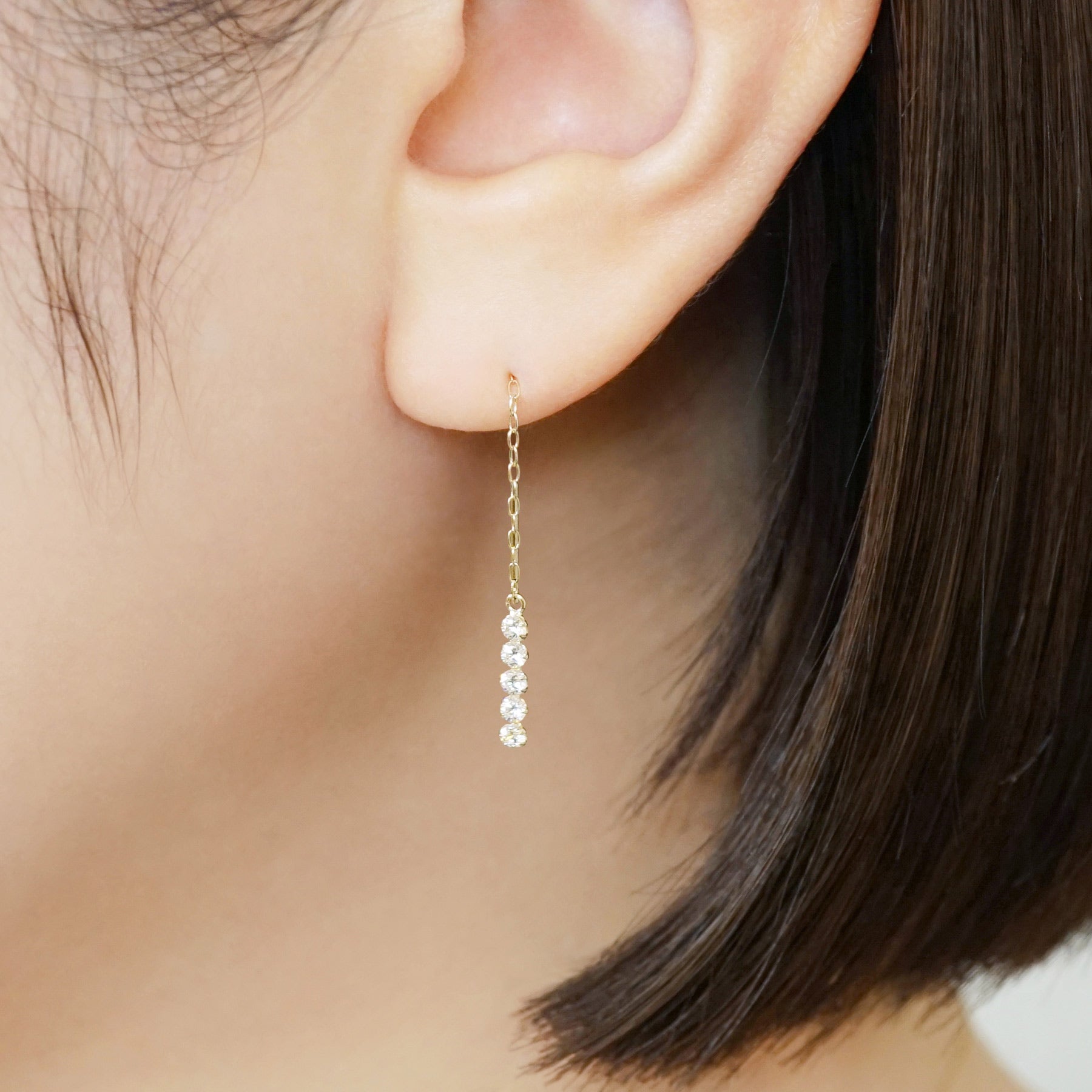 10K 5-Stone Threader Earrings (Yellow Gold) - Model Image