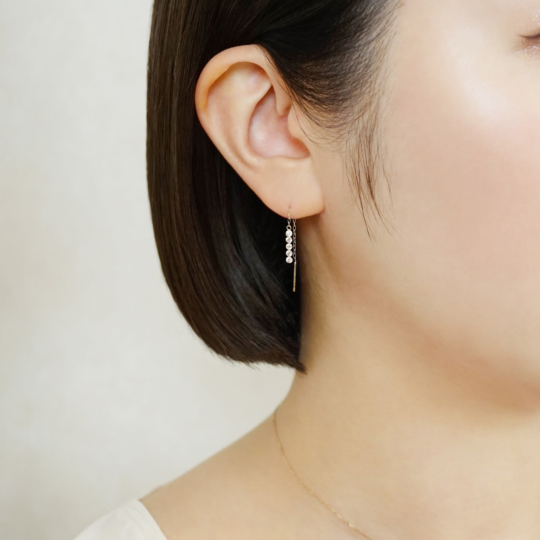 10K 5-Stone Threader Earrings (Yellow Gold) - Model Image