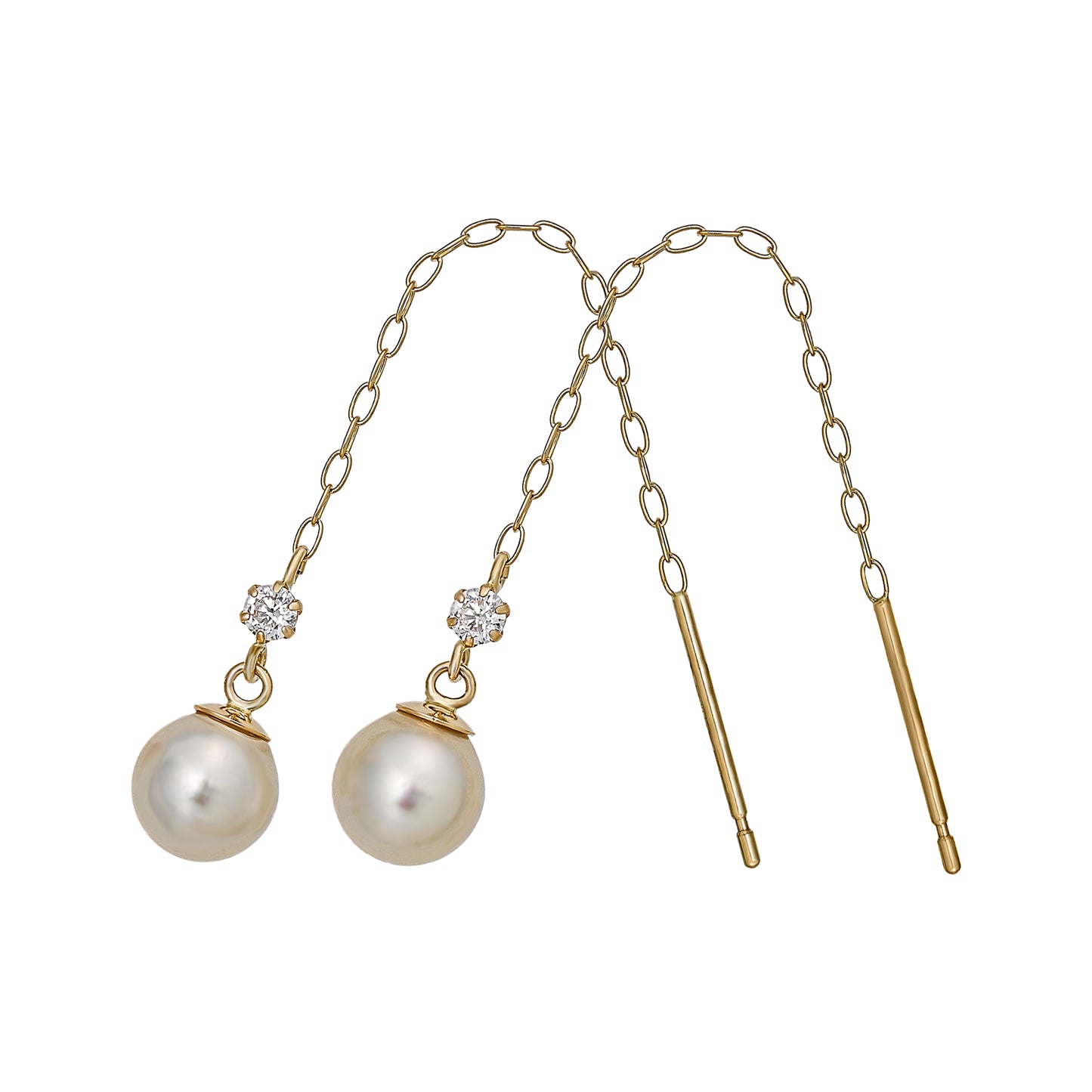 10K Shell Pearl Threader Earrings (Yellow Gold) - Product Image