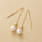 10K Shell Pearl Threader Earrings (Yellow Gold) - Product Image