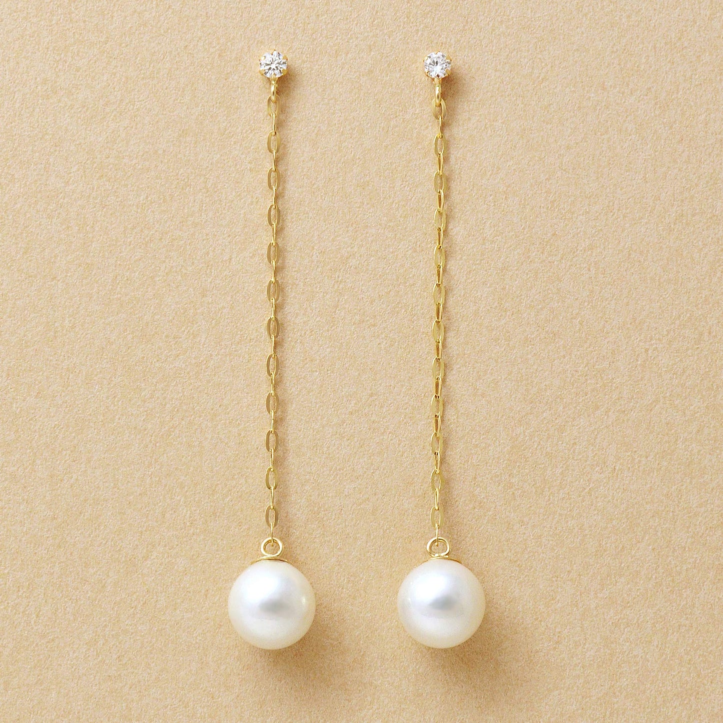 10K Shell Pearl Long Dangle Earrings (Yellow Gold) - Product Image