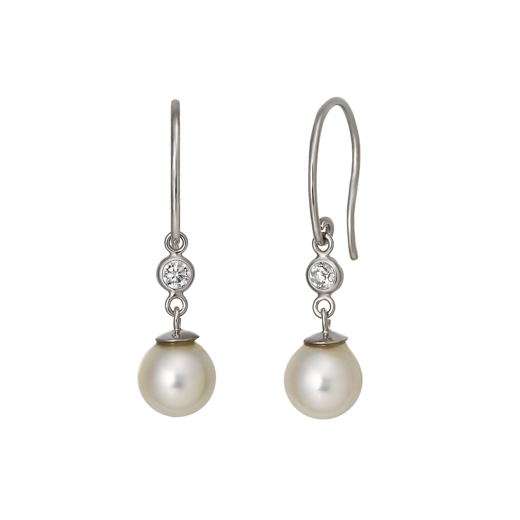 10K Shell Pearl Wire Earrings (White Gold) - Product Image