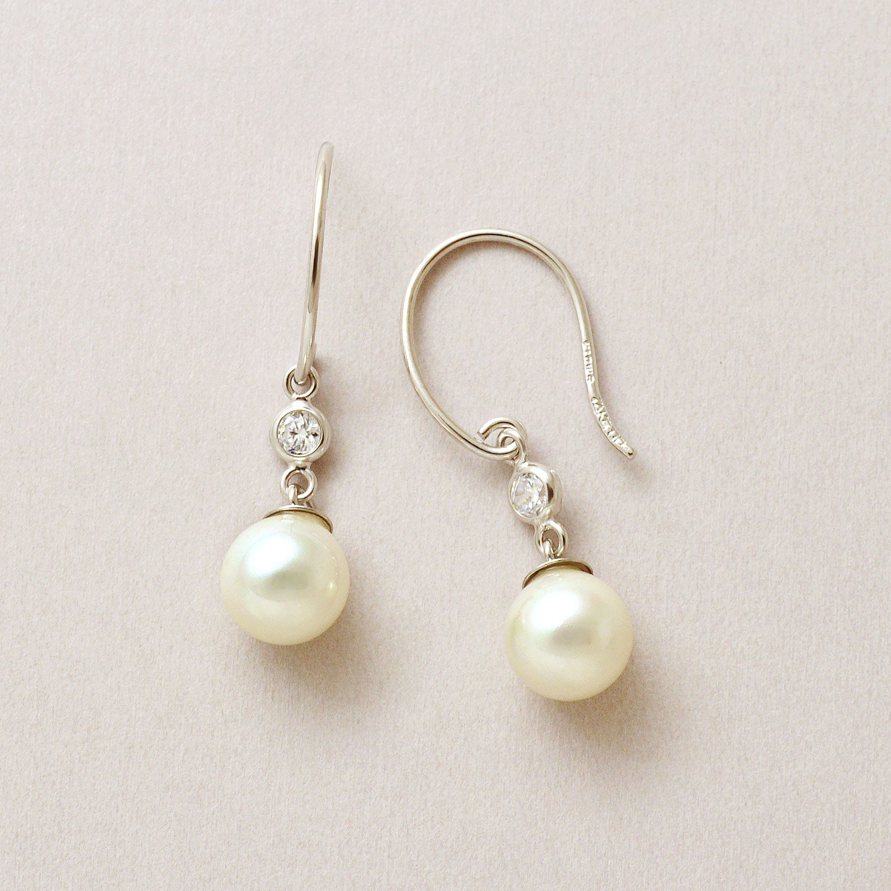 10K Shell Pearl Wire Earrings (White Gold) - Product Image