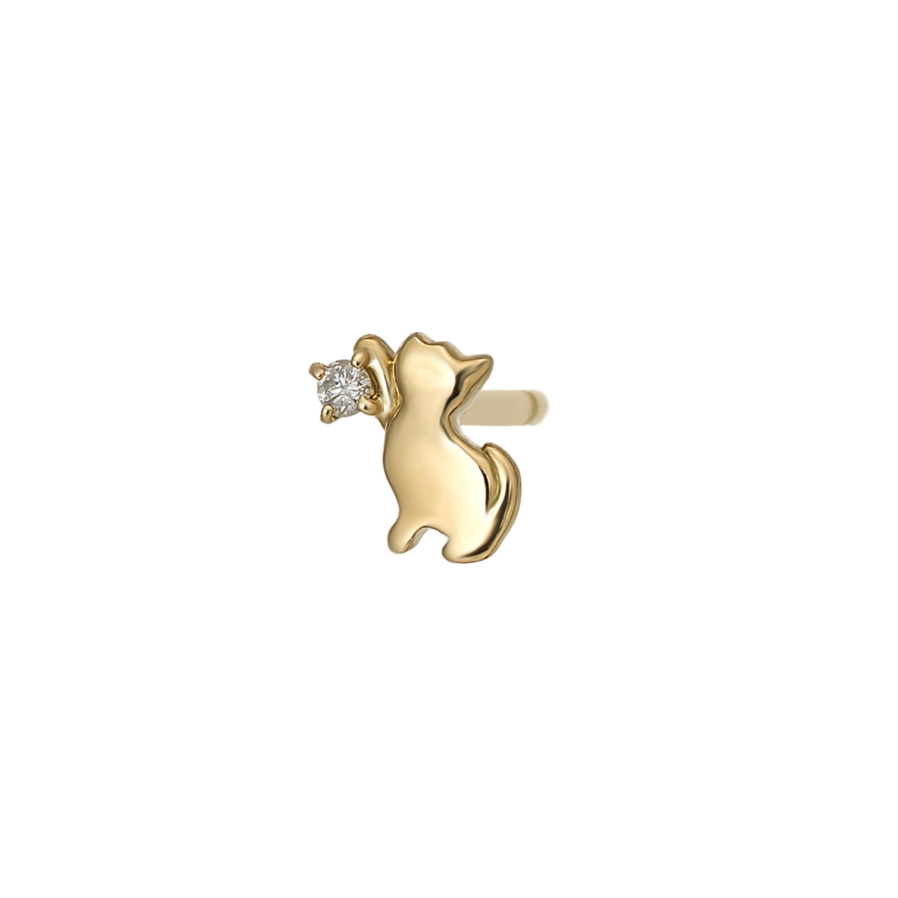 [Solo Earring] [Second Earrings] 18K Diamond Cat Single Earring (Yellow Gold) - Product Image