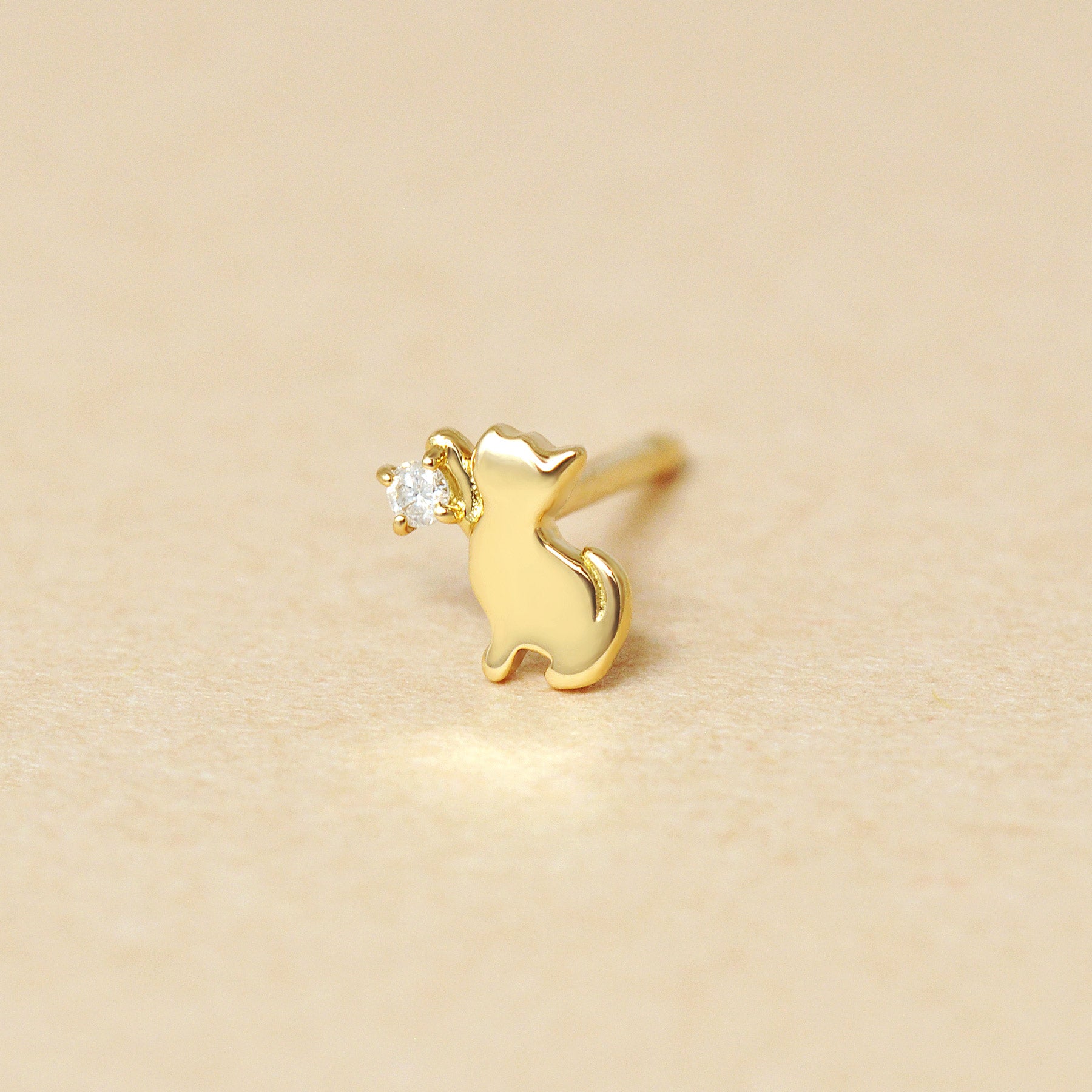 [Solo Earring] [Second Earrings] 18K Diamond Cat Single Earring (Yellow Gold) - Product Image