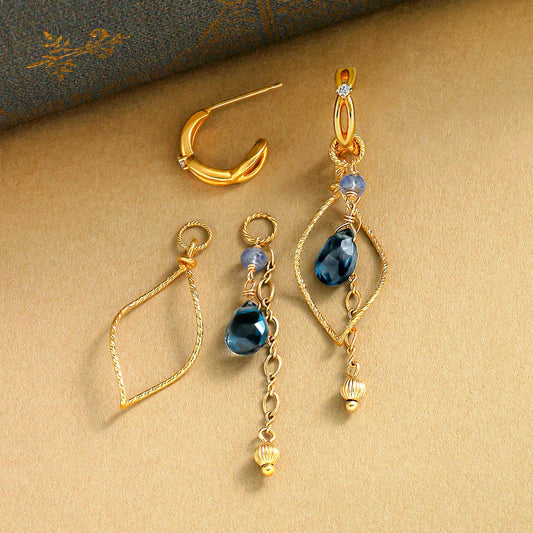 [Palette] SV/10K/GF London Blue Topaz Charm Set Earrings [Starry Sky] (Yellow Gold Plated) - Product Image