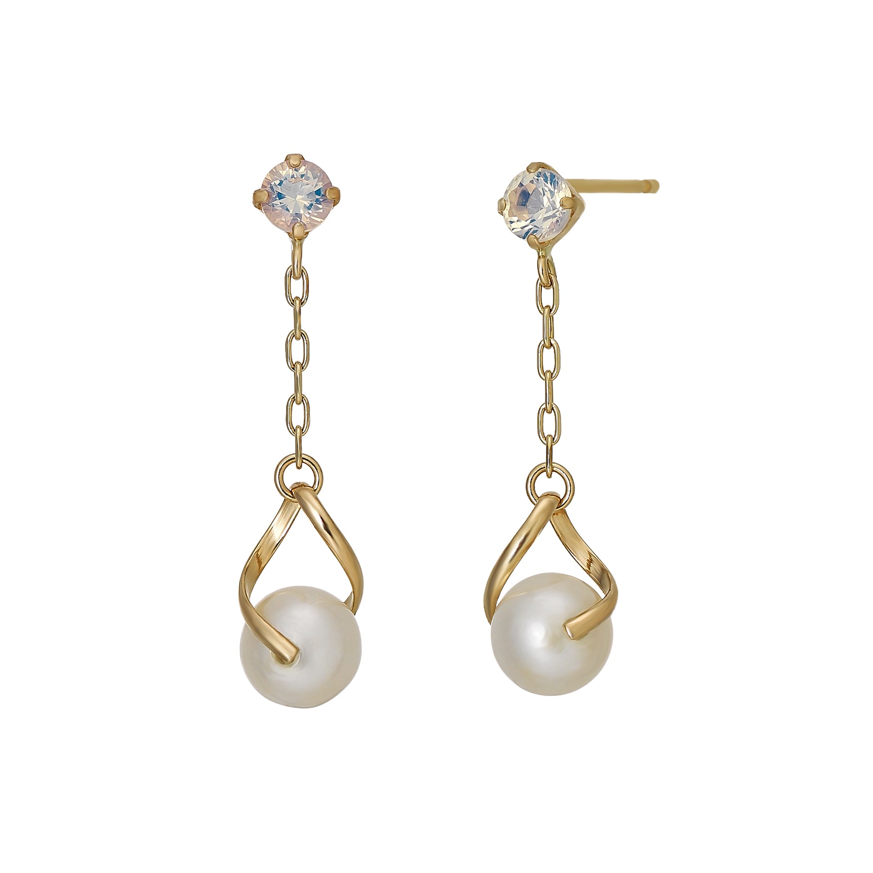 18K/10K Freshwater Pearl Infinity Dangle Earrings (Yellow Gold) - Product Image