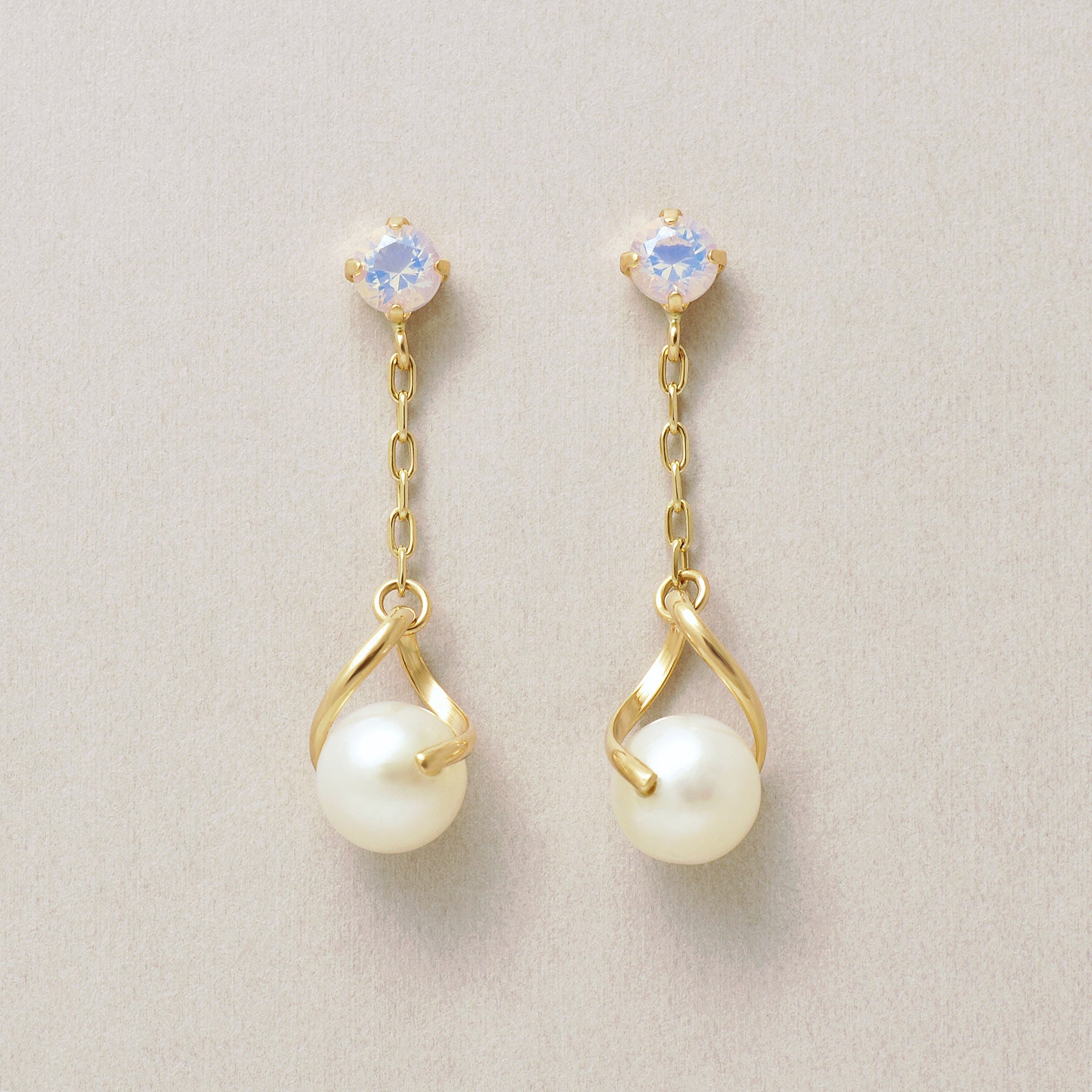 18K/10K Freshwater Pearl Infinity Dangle Earrings (Yellow Gold) - Product Image