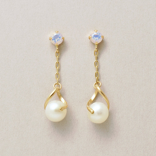 18K/10K Freshwater Pearl Infinity Dangle Earrings (Yellow Gold) - Product Image