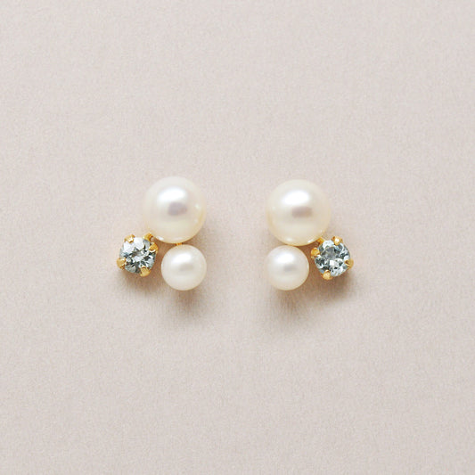 18K/10K Freshwater Pearl & Aquamarine Earrings (Yellow Gold) - Product Image