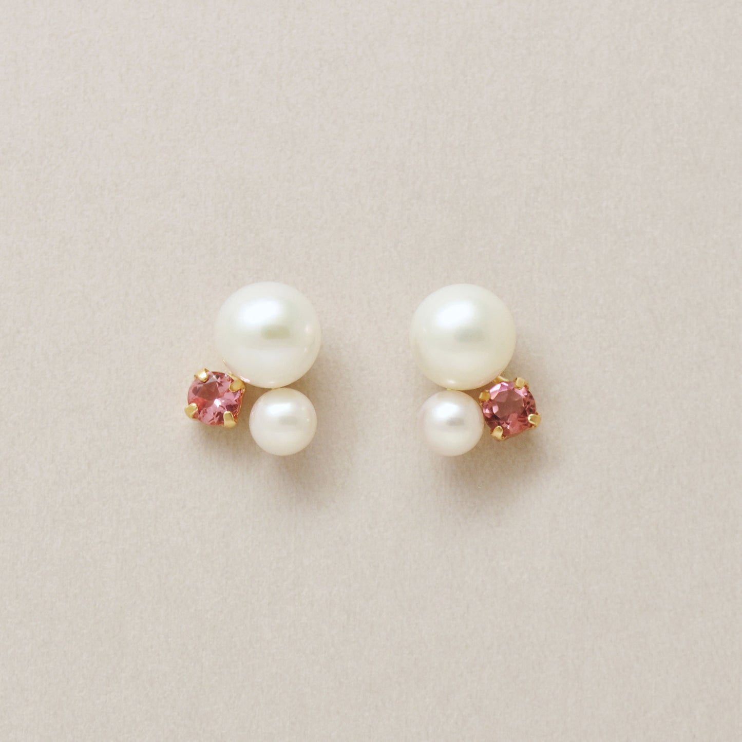 18K/10K Freshwater Pearl & Tourmaline Earrings (Yellow Gold) - Product Image