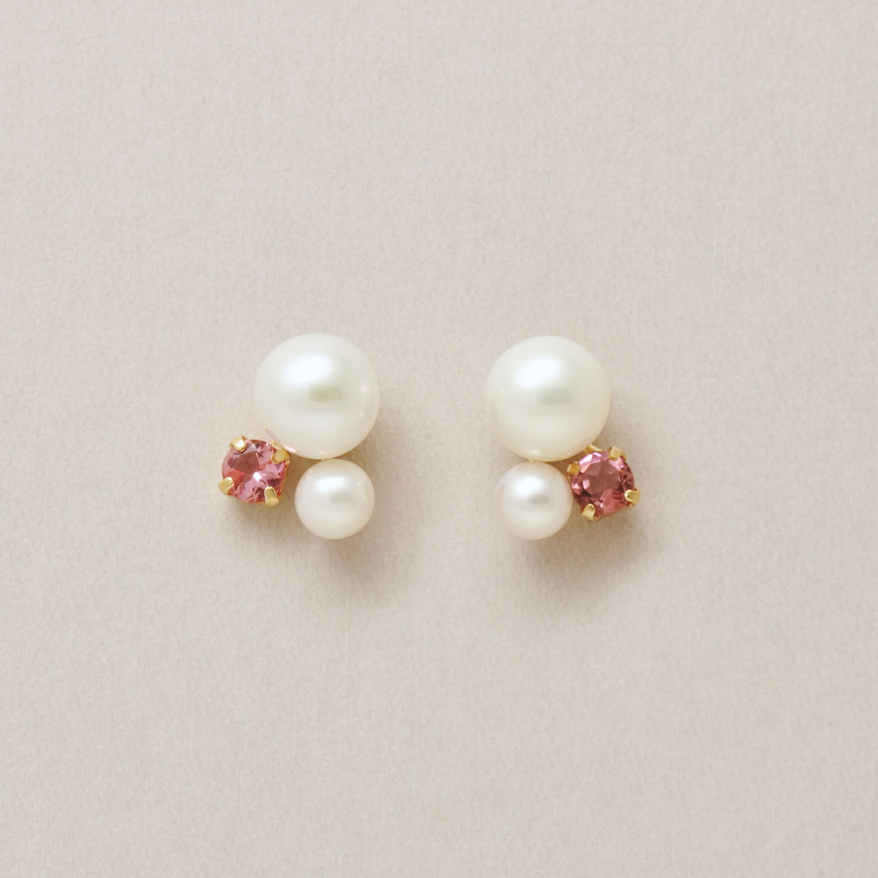 18K/10K Freshwater Pearl & Tourmaline Earrings (Yellow Gold) - Product Image