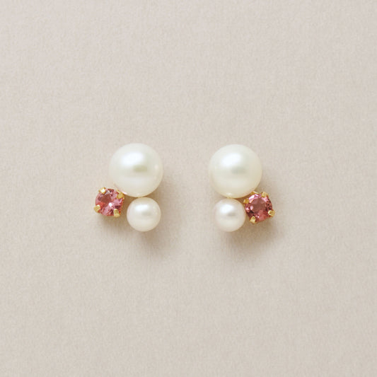 18K/10K Freshwater Pearl & Tourmaline Earrings (Yellow Gold) - Product Image