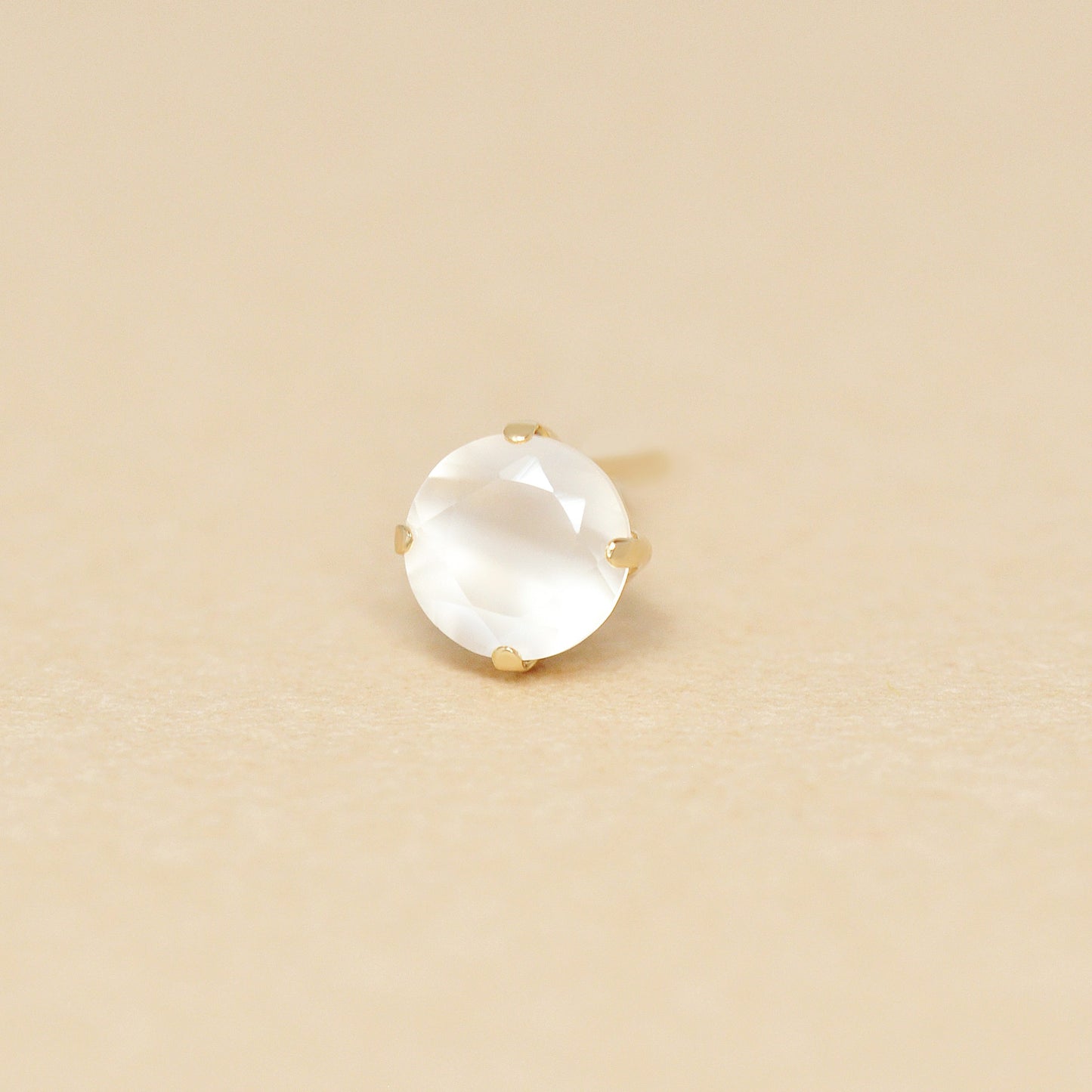 [Solo Earring] 18K/10K Moonstone Circle Single Earring (Yellow Gold) - Product Image