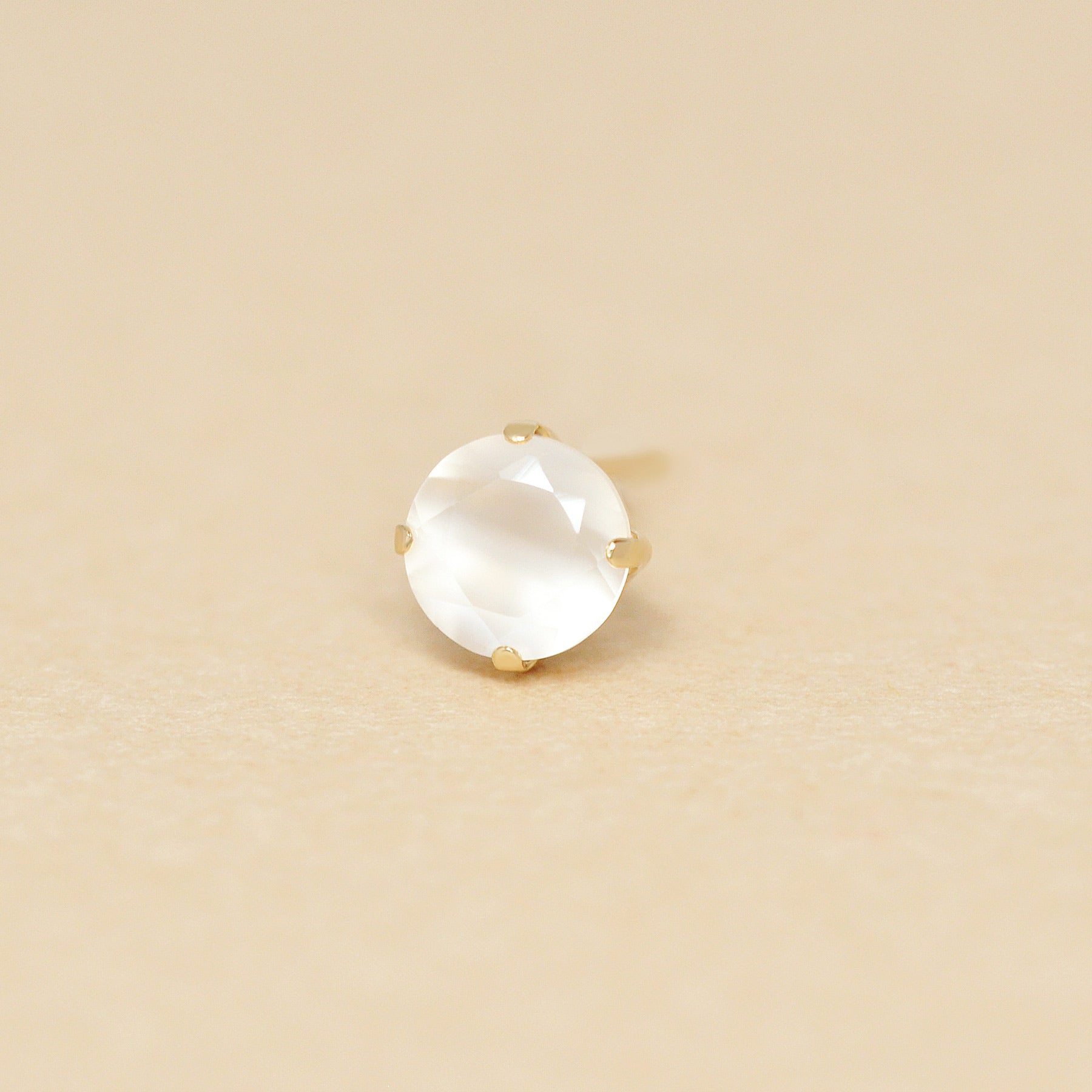 [Solo Earring] 18K/10K Moonstone Circle Single Earring (Yellow Gold) - Product Image