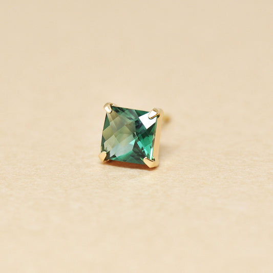 [Solo Earring] 18K/10K Green Quartz Square Single Earring (Yellow Gold) - Product Image