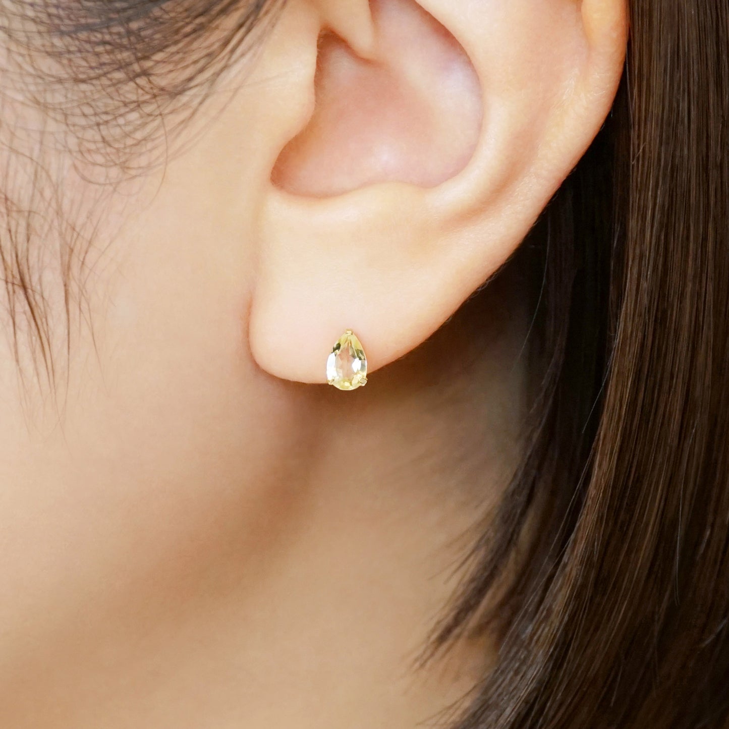 [Solo Earring] 18K/10K Lemon Quartz Dew Drop Single Earring (Yellow Gold) - Model Image