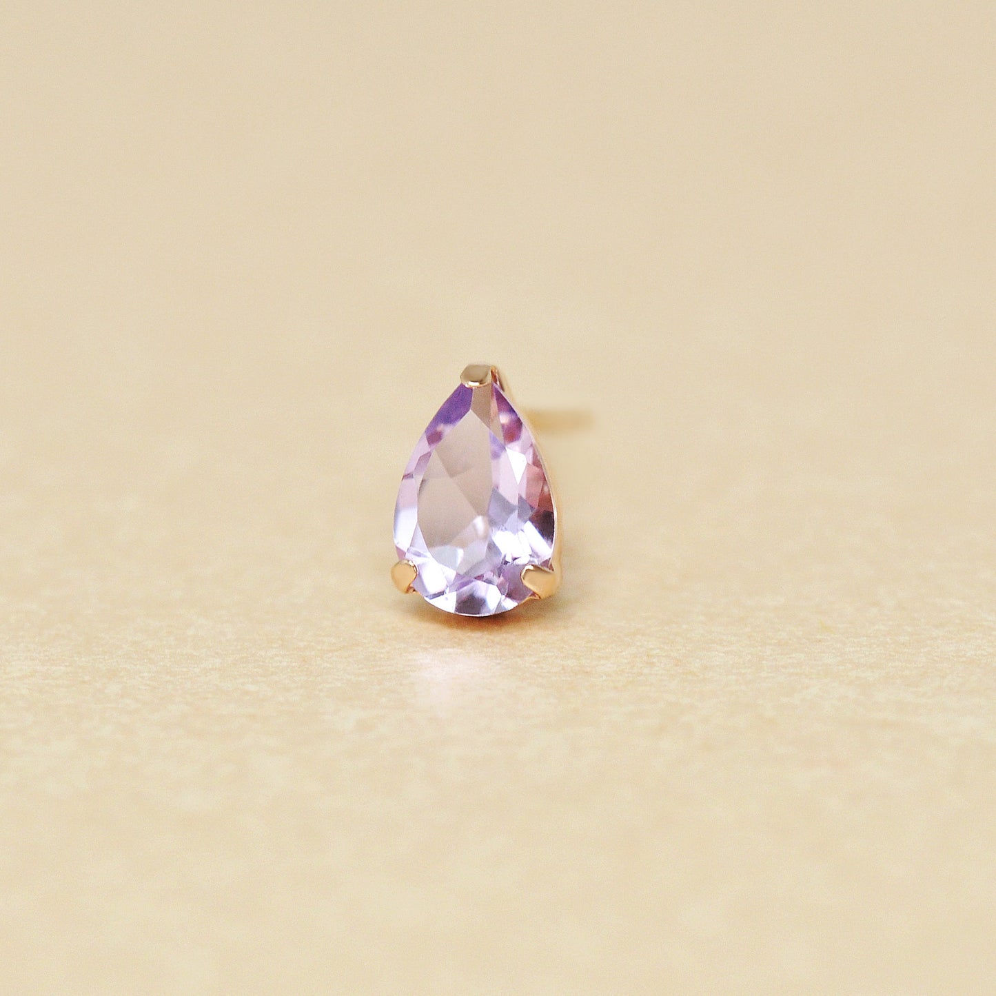 [Solo Earring] 18K/10K Amethyst Dew Drop Single Earring (Rose Gold) - Product Image