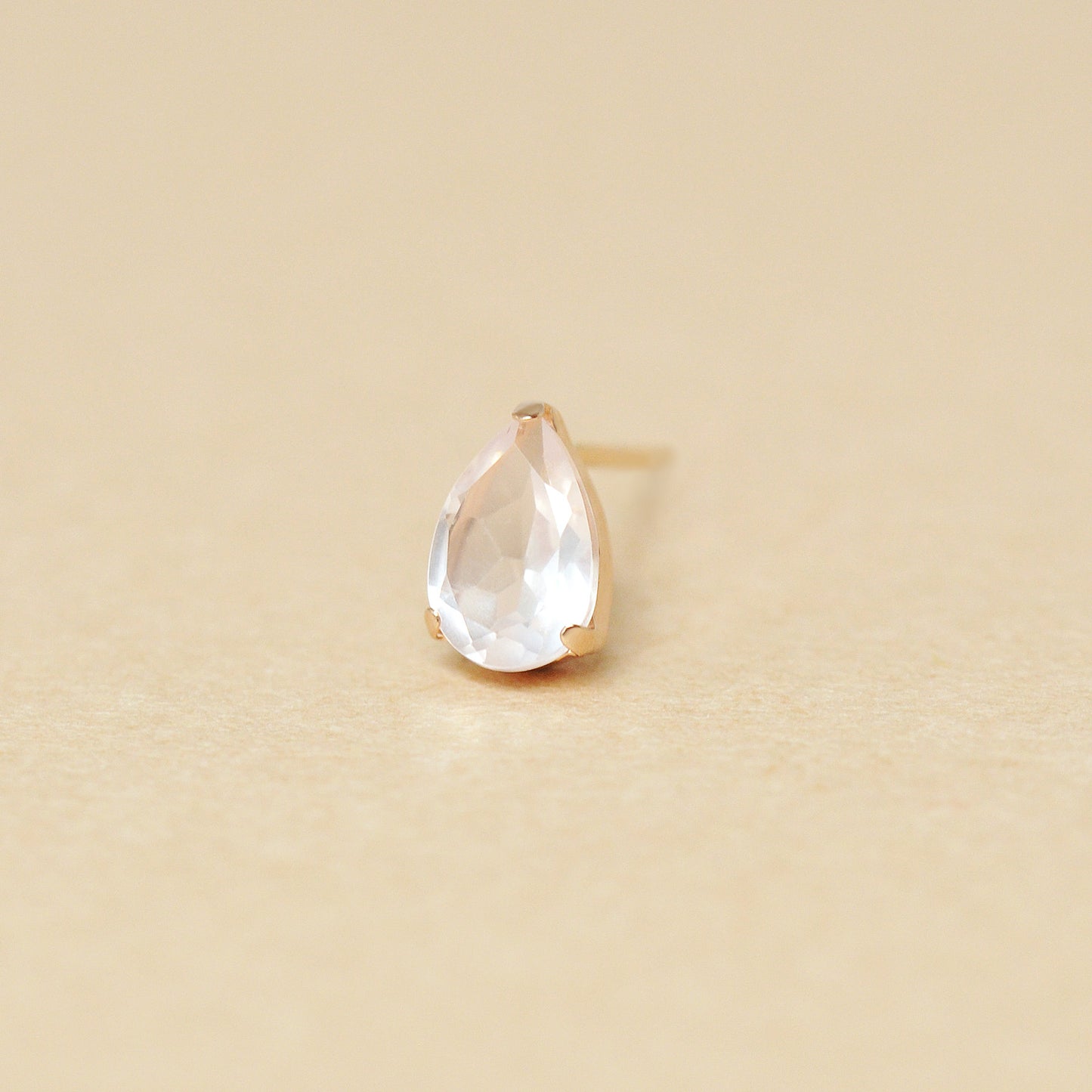 [Solo Earring] 18K/10K Rose Quartz Dew Drop Single Earring (Rose Gold) - Product Image