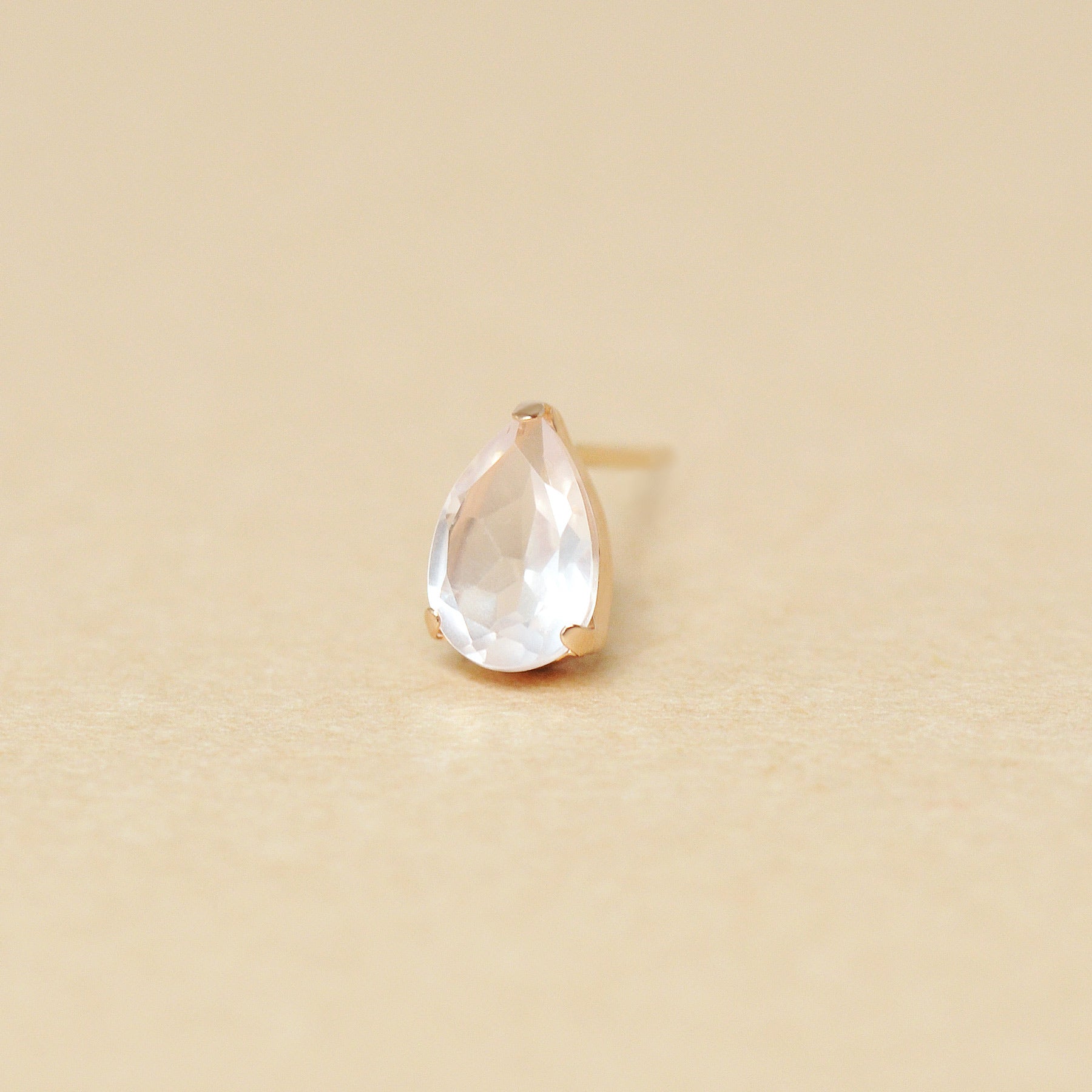 [Solo Earring] 18K/10K Rose Quartz Dew Drop Single Earring (Rose Gold) - Product Image