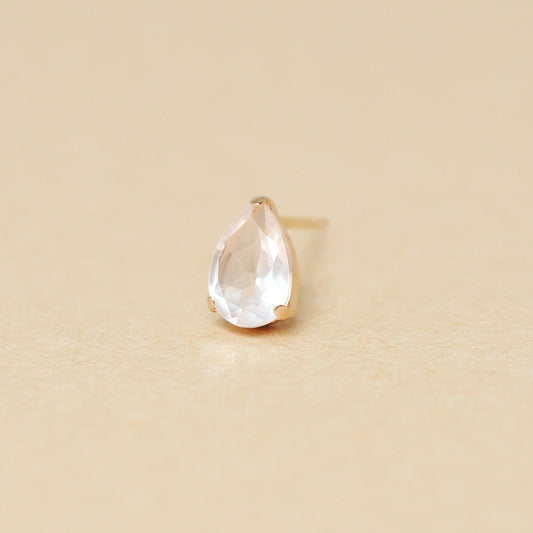 [Solo Earring] 18K/10K Rose Quartz Dew Drop Single Earring (Rose Gold) - Product Image