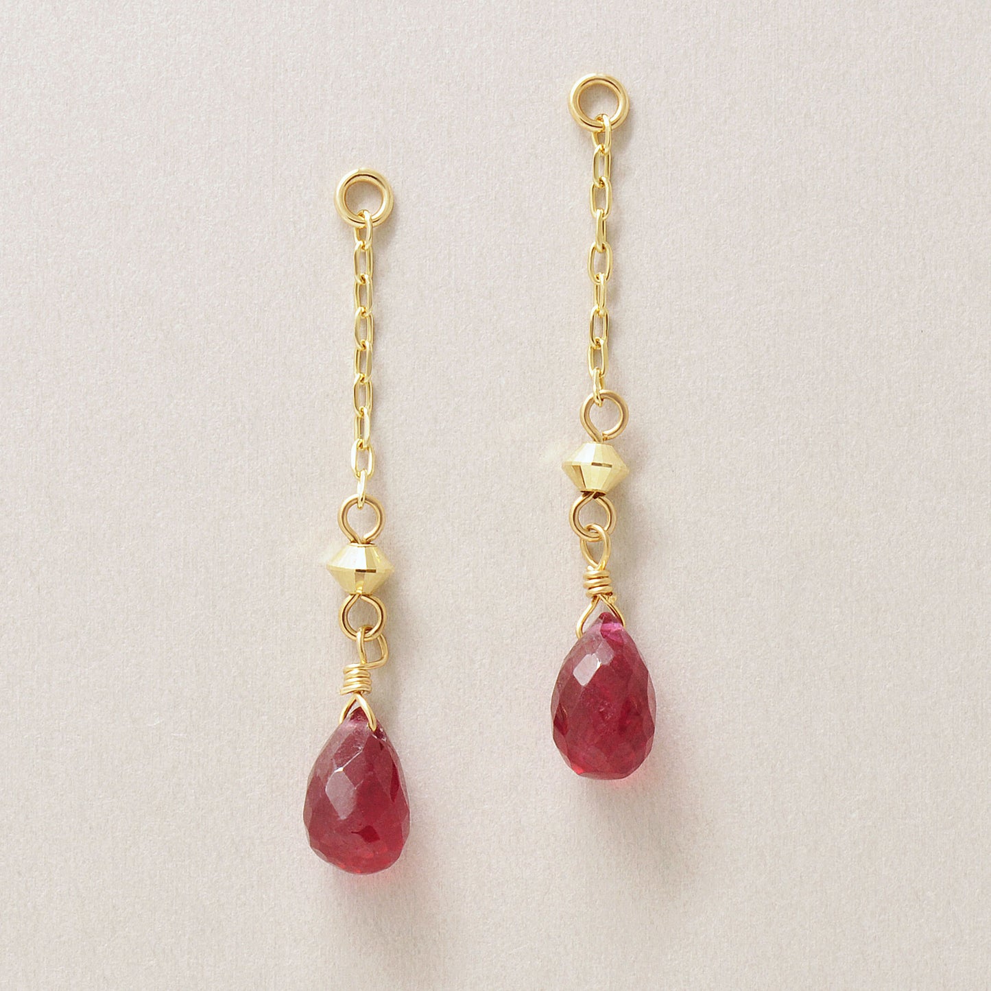 [Palette] 10K Ruby Dew Drop Charms (Yellow Gold) - Product Image