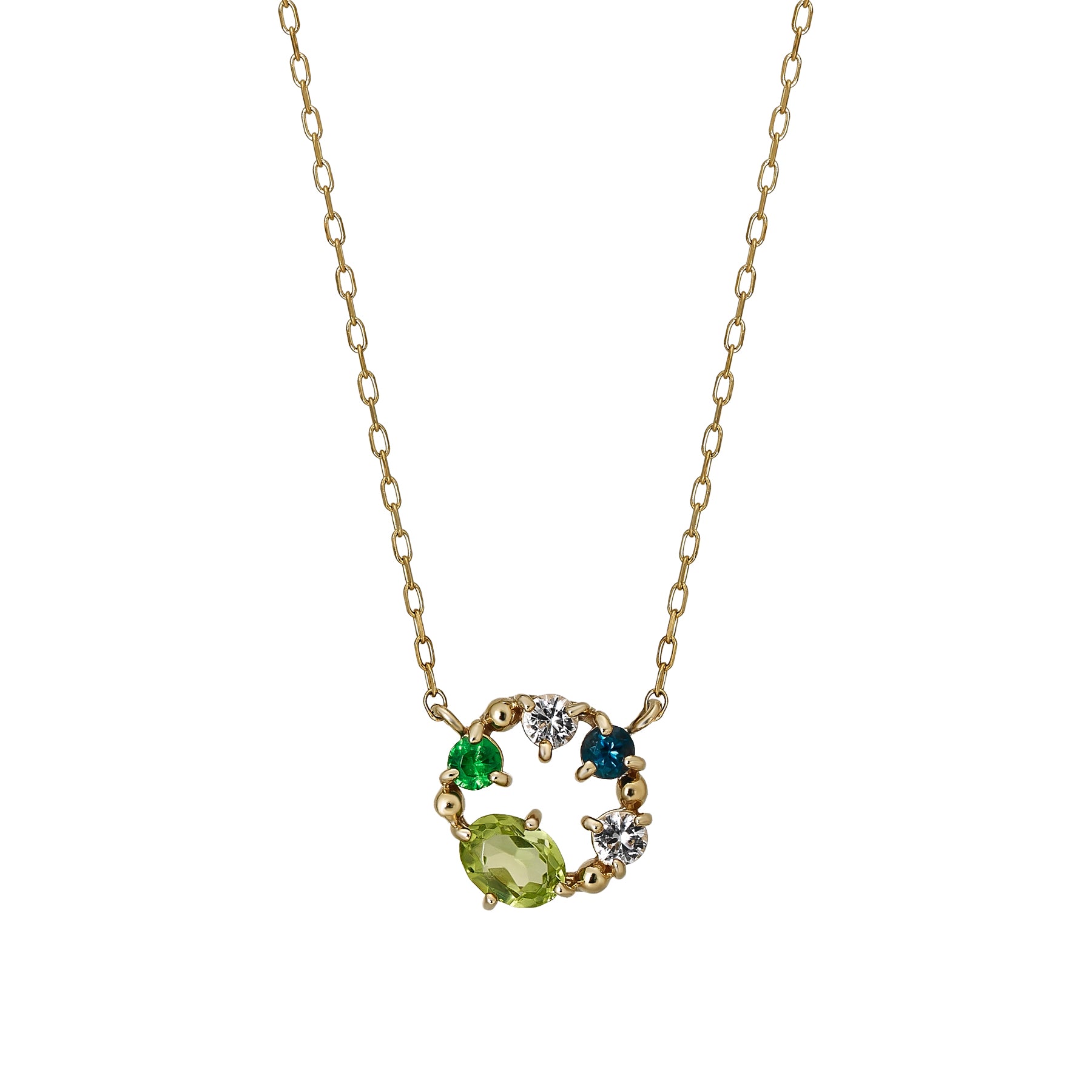 10K Green Multicolor Circle Necklace (Yellow Gold) - Product Image