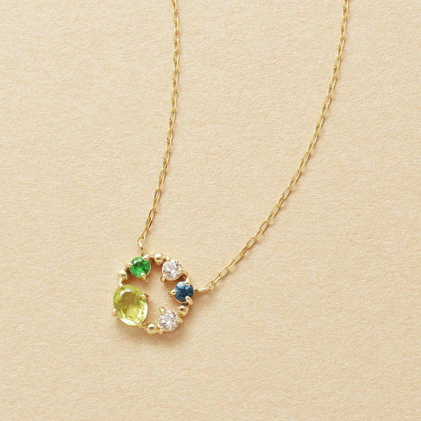 10K Green Multicolor Circle Necklace (Yellow Gold) - Product Image