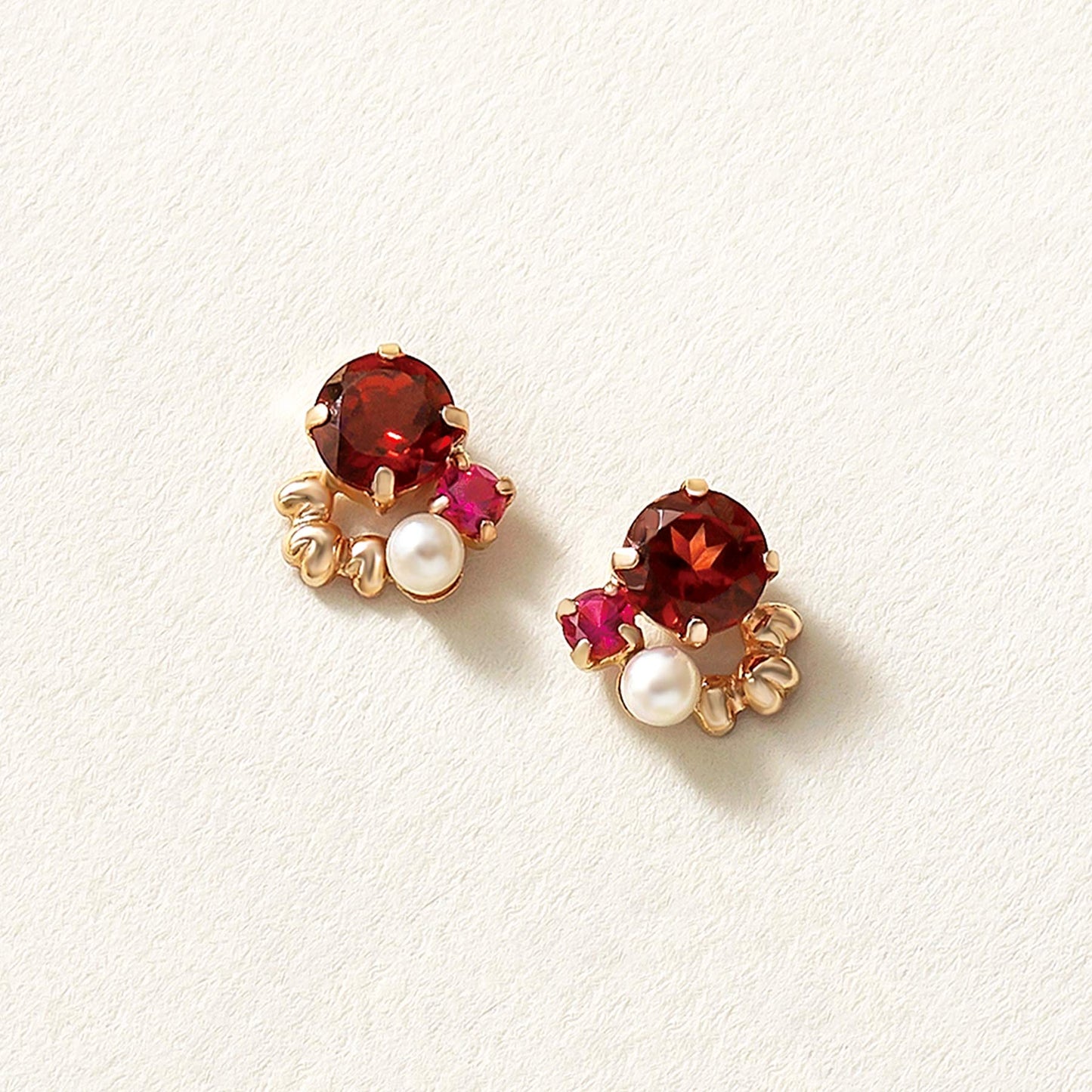 18K/10K Garnet Earrings [Rose Bouquet] (Rose Gold) - Product Image