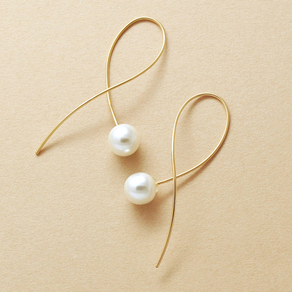 Gold Filled Pearl Twisted Wire Earrings - Product Image