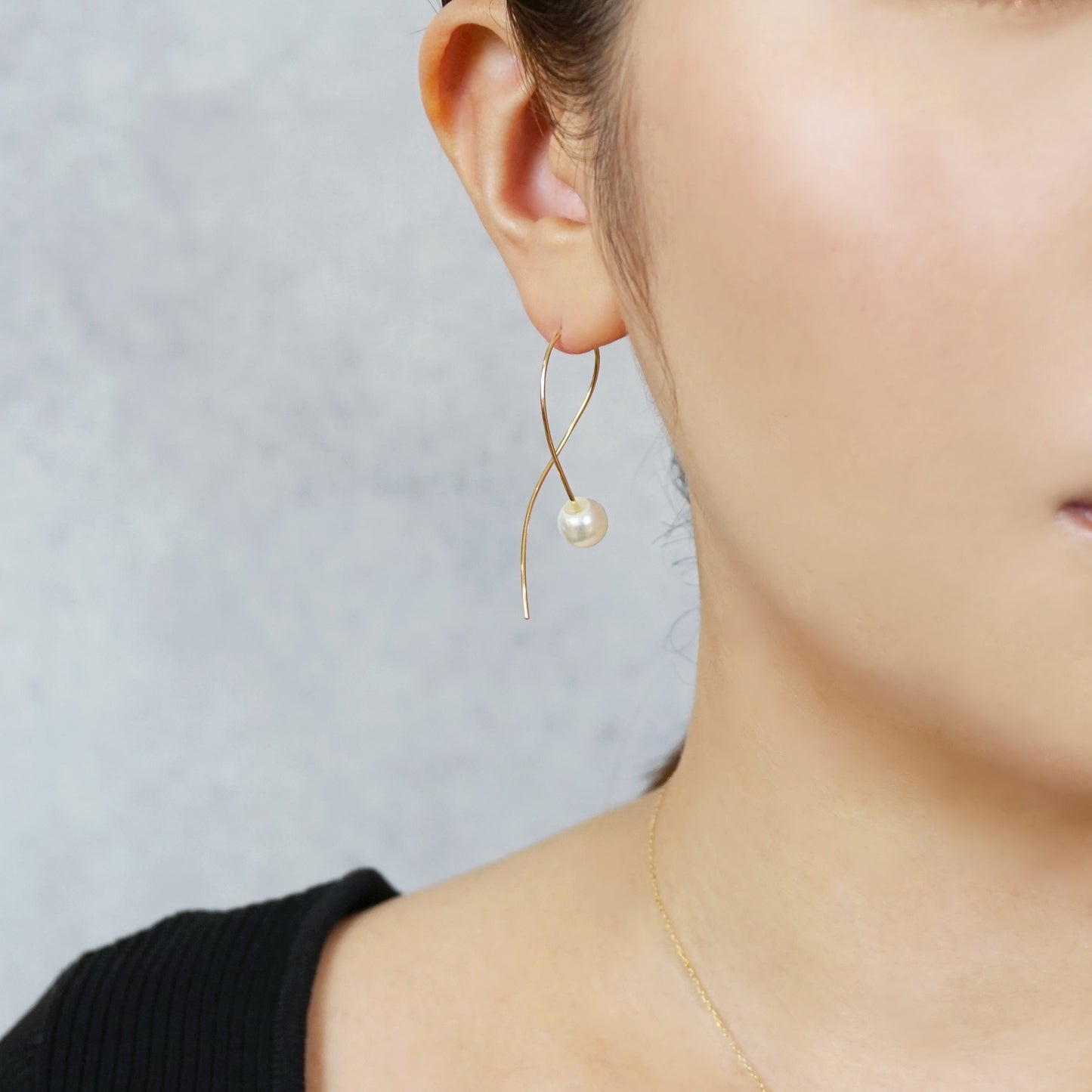 Gold Filled Pearl Twisted Wire Earrings - Model Image