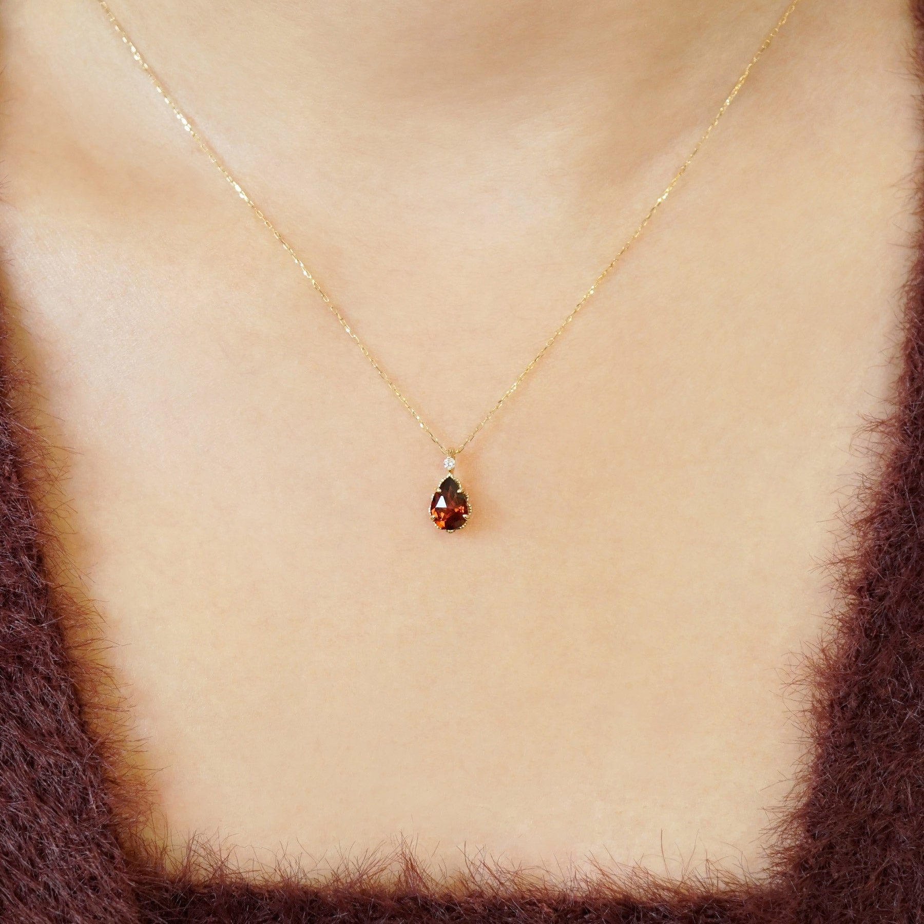 10K Garnet Necklace [Bouquet] (Yellow Gold) - Model Image