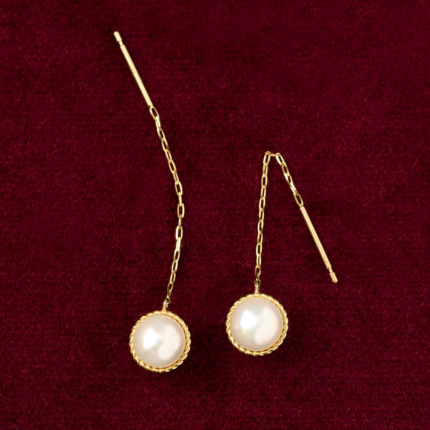 18K/10K Akoya Pearl Reversible Threader Earrings [Gem Bloom Button] (Yellow Gold) - Product Image