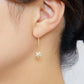 18K/10K Akoya Pearl Reversible Threader Earrings [Gem Bloom Button] (Yellow Gold) - Model Image