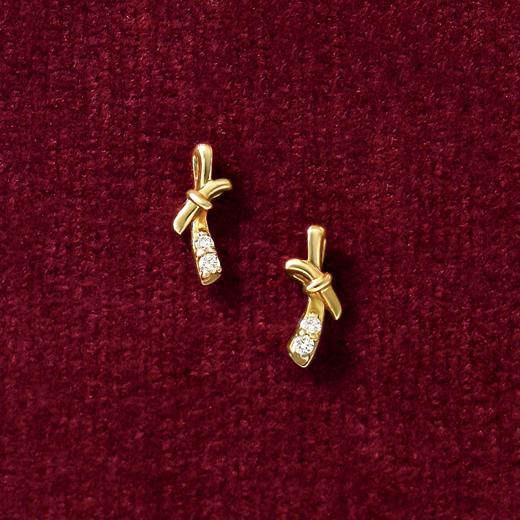 18K/10K Diamond Earrings [Tiny Bow] (Yellow Gold) - Product Image