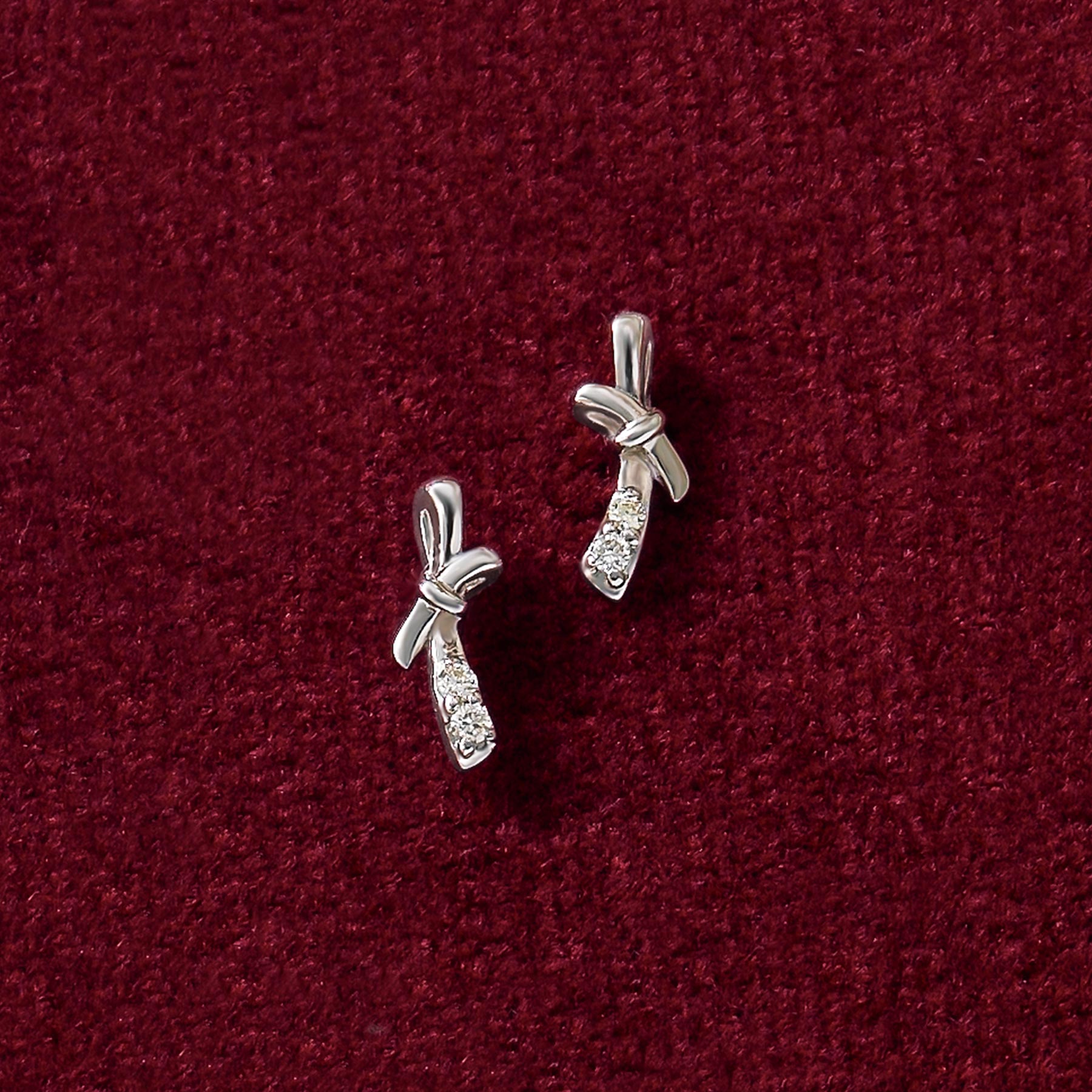 14K/10K Diamond Earrings [Tiny Bow] (White Gold) - Product Image