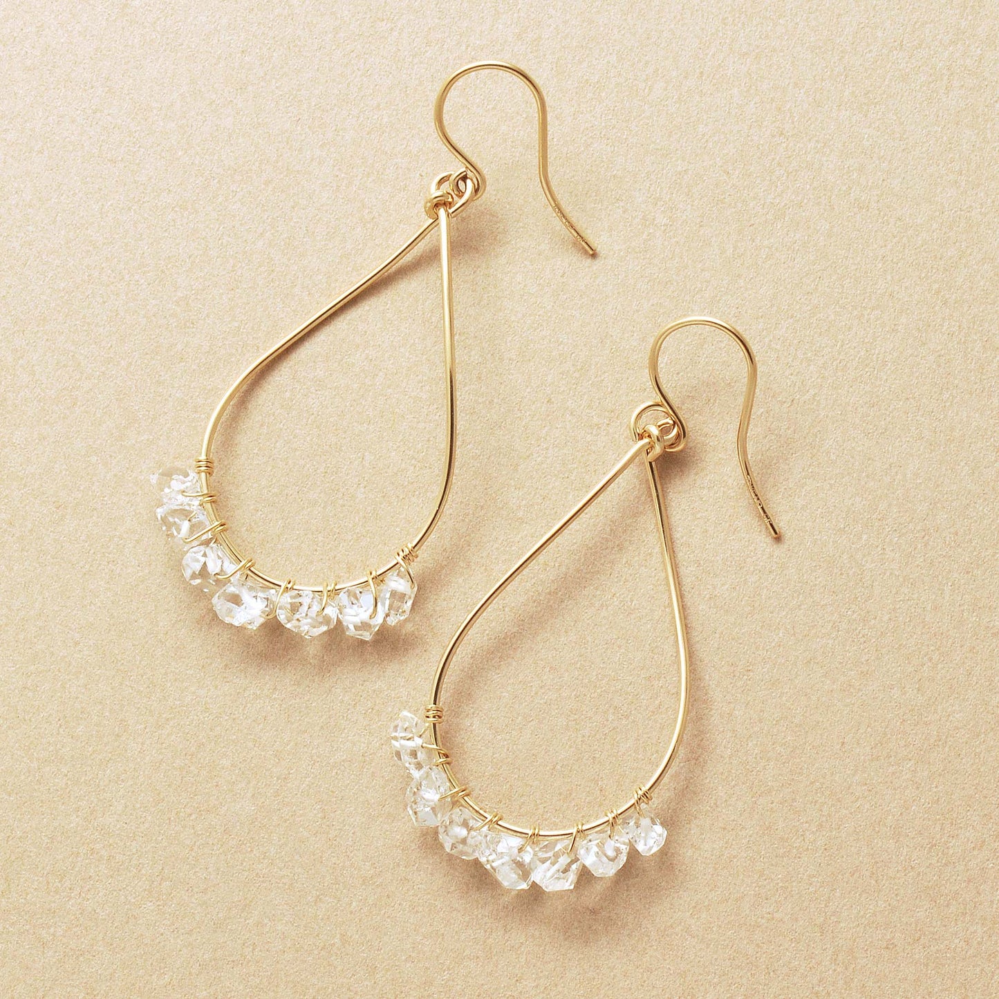 Gold Filled Herkimer Quartz Dew Drop Earrings - Product Image