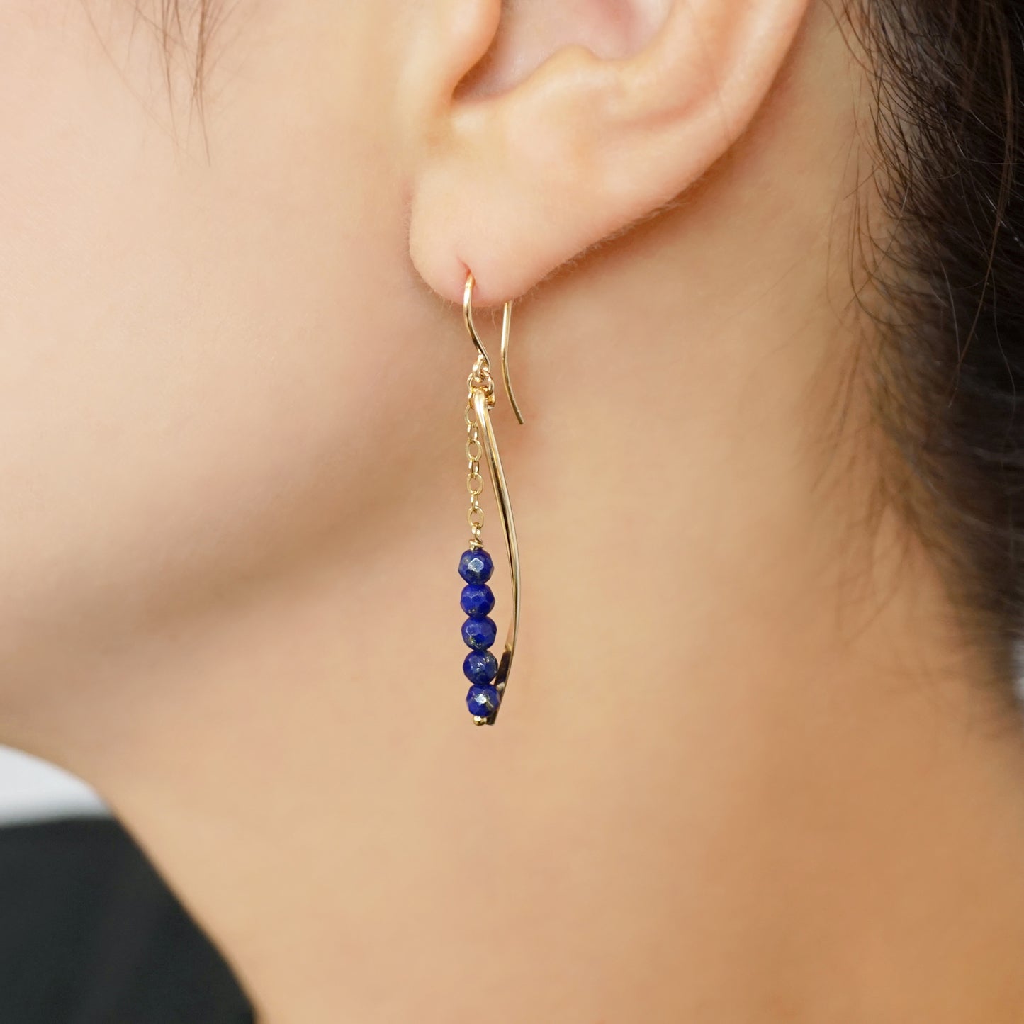 Gold Filled Lapis Lazuli Dangle Earrings - Model Image