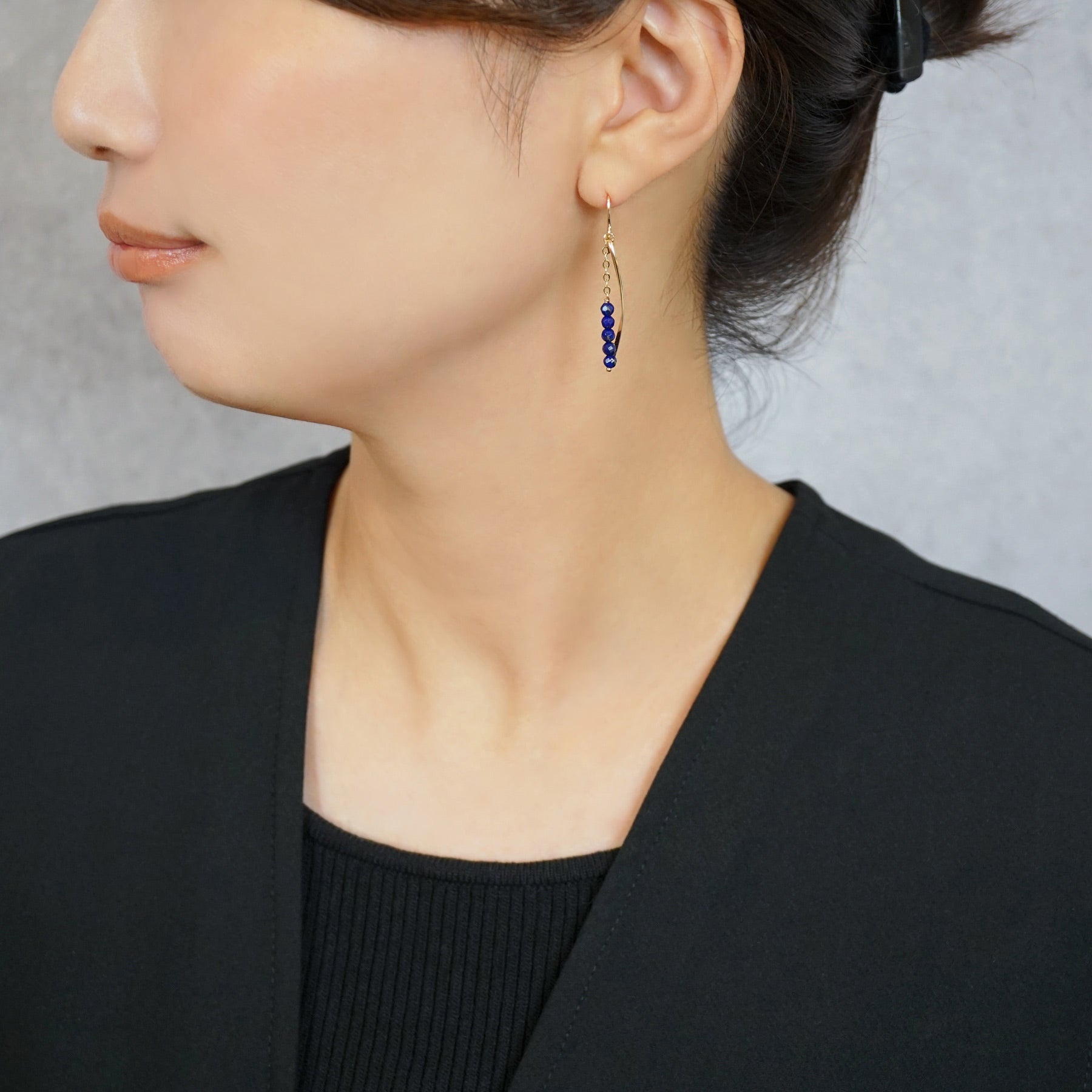 Gold Filled Lapis Lazuli Dangle Earrings - Model Image